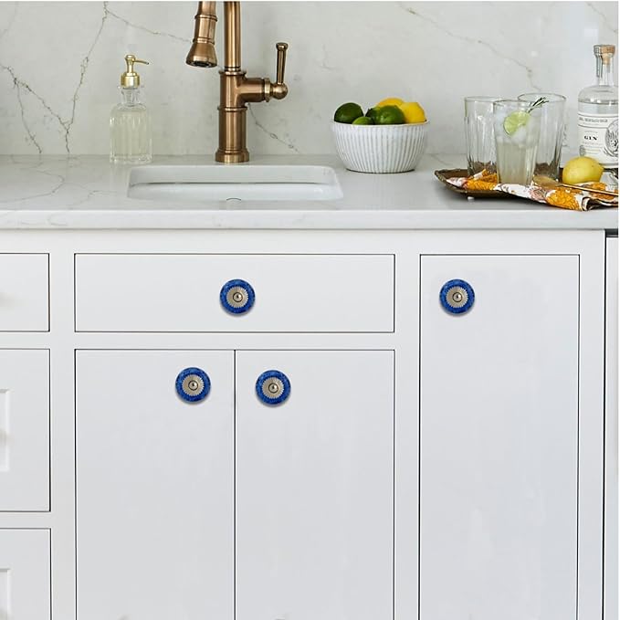 Perilla Home Set of 6 Crystal Bubble Glass Knob for Kitchen Cabinets - Crystal Glass Handles and Pull Knob for Dresser Drawer | Living Room | Kitchen | Bathroom | Closet Cupboard Furniture