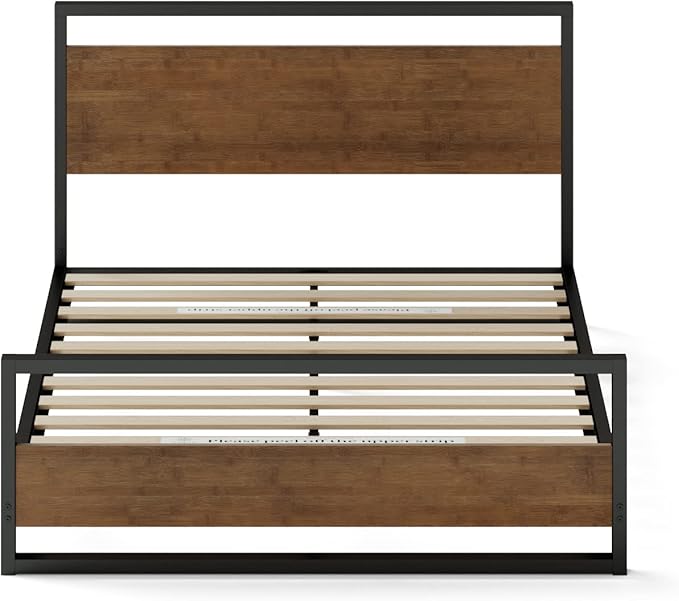 ZINUS Suzanne Bamboo and Metal Platform Bed Frame with Footboard, Wood Slat Support, No Box Spring Needed, Easy Assembly, King