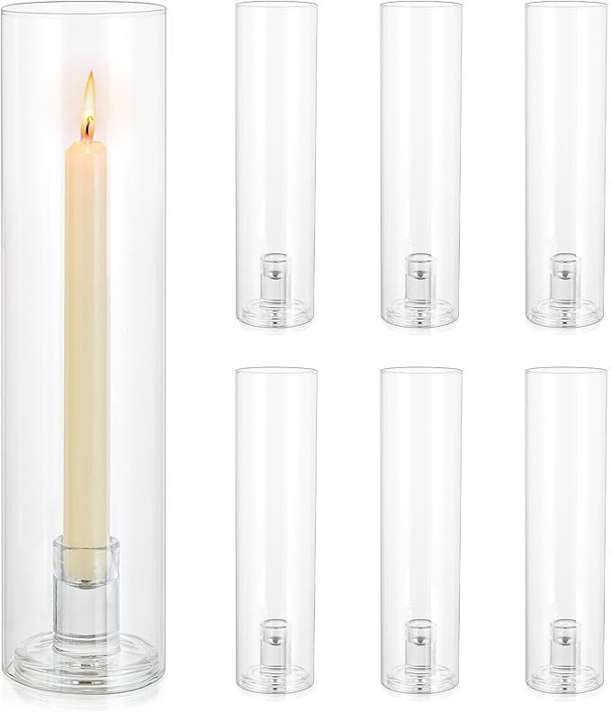 Glass Hurricane Candle Holder: 11.8" Tall Candlestick Holder Bulk with Cylinder Windproof Cover Set of 6 Clear Taper Candle Holders for Wedding Party Birthday Christmas Decor