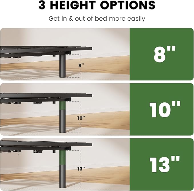 Marsail Queen Adjustable Bed Base Frame with 4 Height Options, Independent Head and Foot Incline, 4 USB Ports and 5 Min Assembly for Lounging, Reading, Reduce Snoring and Acid Reflux
