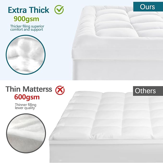 CYMULA King Size Mattress Topper - Extra Thick Cooling Mattress Pad Cover for Back Pain - Soft Mattress Protector Firm Bed Topper Pillow Top with 8-21 Inch Deep Pocket 3D Snow Down Alternative Fill