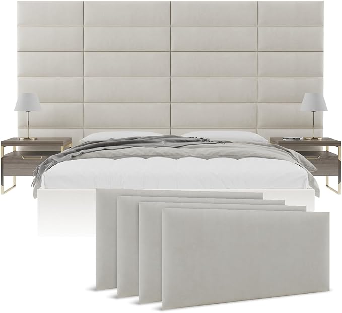 Vänt Upholstered Wall Panels - King/Cal King Size Wall Mounted Headboards - Micro Suede Neutral Sand - Twin/King - Set of 4 Panels (Each Individual Panel 39"x11.5")