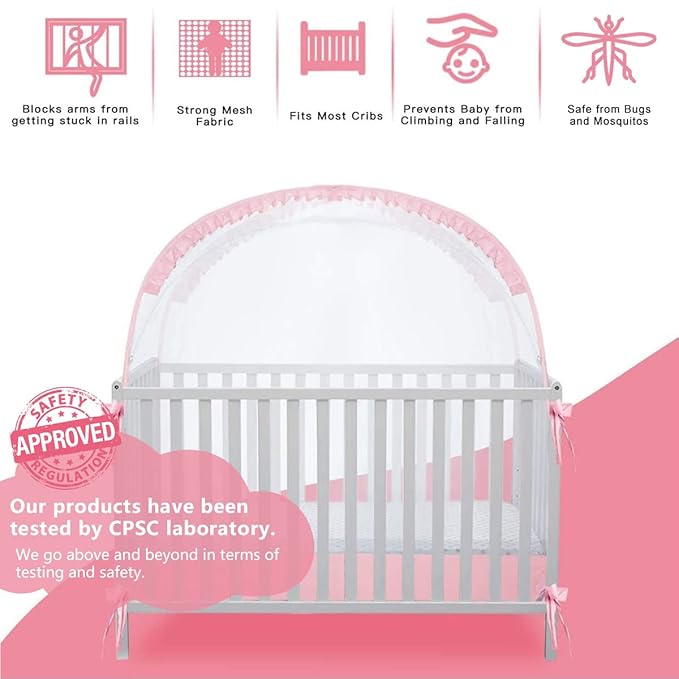 Baby Pop Up Tent Cover Crib,See Through Crib and Nursery Soft Mesh Cover,Net with Viewing Window to Keep Baby in (55.2" L x 27.6" W x 51.6" H)
