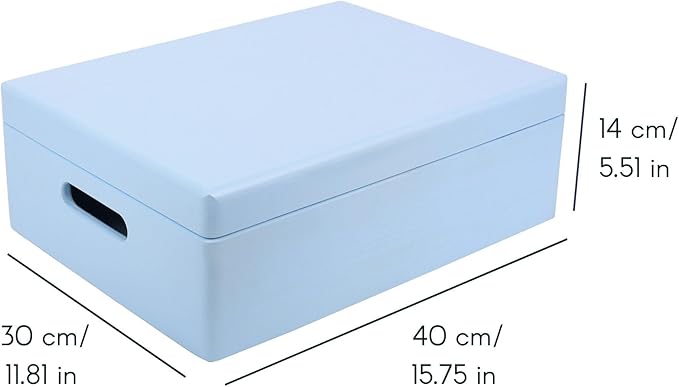 XL Blue Wooden Box Storage with Hinged Lid | 15.8 x 11.8 x 5.5 inches (+-0.5) | with Handles | Gift Box Storage Document | Product NOT Intended for 15 Years OR Below