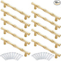 10pcs Cabinet Handles Hole Centers 3-3/4", Bamboo Shape Kitchen Cupboard Dresser Closet Drawer Door Pulls Gold