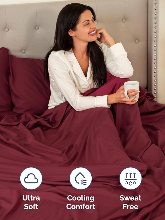 Extra Deep Queen Sheet Set - 6 Piece Breathable & Cooling Sheets - Hotel Luxury Bed Sheets Set - Easy & Secure Fit - Soft, Wrinkle Free & Comfy Sheets Set - Burgundy Sheet Set with Extra Deep Pockets