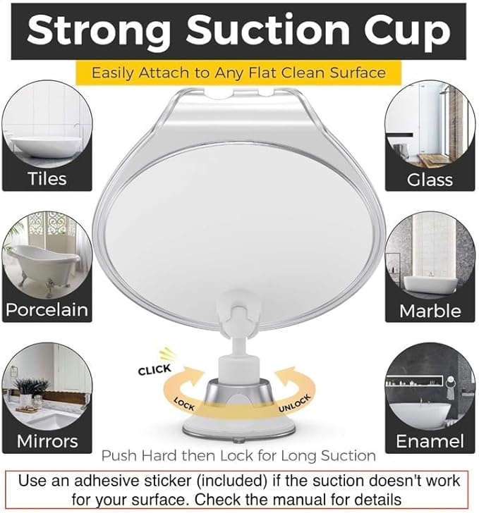 HONEYBULL Fogless Shower Mirror with Suction Mount & Swivel – Anti-Fog Acrylic Bathroom Mirror for Shaving – Built-in Razor Holder, Easy Install, Home Shower Accessory (Extra-Large)