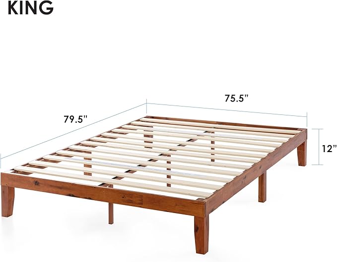 Mellow Naturalista Classic 12-Inch Solid Wood Platform Bed | Wooden Slats, No Box Spring Needed, Easy Assembly | King, Cherry