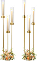 Vincidern 2pcs Gold Taper Candle Holder 3-arm Candelabra Decorative Candlestick Holder for Table Centerpieces, Wedding, Dining Room, Events, Party (34in Tall)
