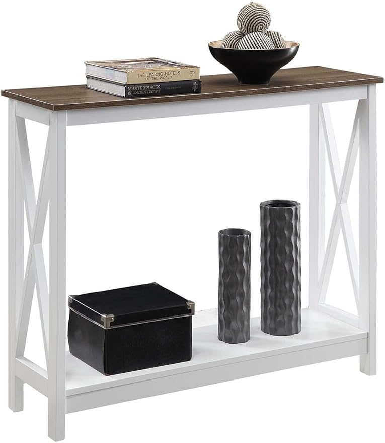 Convenience Concepts Oxford Console Table 39.5" - Sofa Table with Storage Shelf, Transitional Entryway Hall Table for Living Room and Bedroom, Display Foyer Table, Driftwood/White