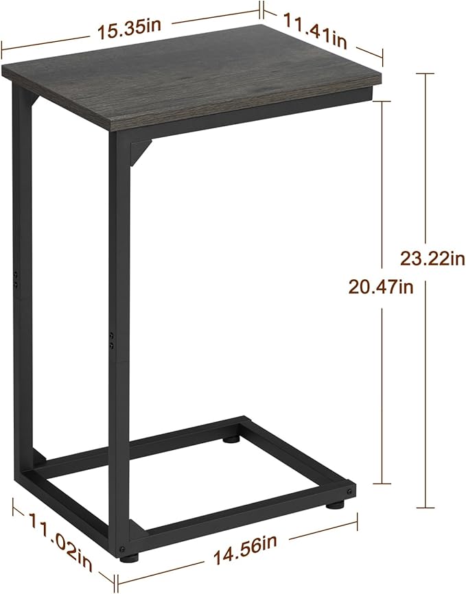 AMHANCIBLE C Shaped Side Table, End Tables Living Room Set of 2, Slide Under Couch Table for Sofa, TV Trays for Bedroom, Small Space, Dark Grey, HET02CDG