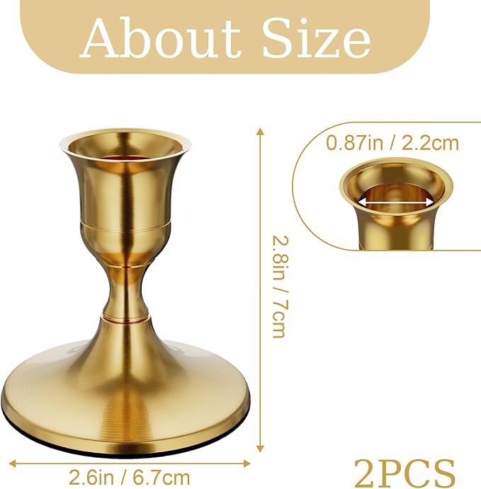 Brass Gold Taper Candle Holders Set of 2, Vintage Metal Candlestick Holders for Dinner Room Table Centerpiece or Mantel Wedding Party Decor