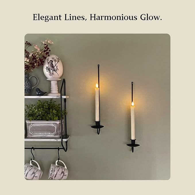 Black Wall Candle Holder Set of 4, Stylish Metal Wall Mount Candle Sconces, Modern Christmas Wall Decor for Living Room, Dining Room, Fireplace, and Farmhouse