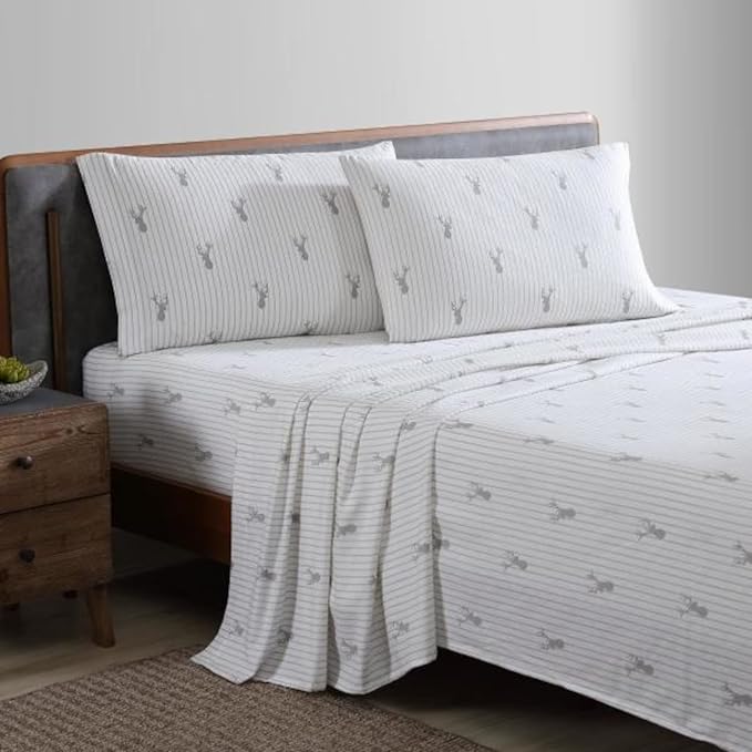 Eddie Bauer - Twin Sheets, Cotton Flannel Bedding Set, Brushed For Extra Softness, Cozy Home Decor (Deer Lodge, Twin)