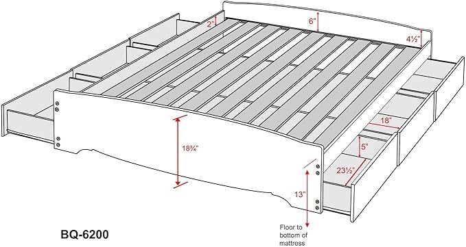 Prepac Mate's Queen 6-Drawer Minimalist Platform Storage Bed, Contemporary Queen Bed with Drawers 81.5" L x 63" W x 18.75" H, Black, BBQ-6200-3K