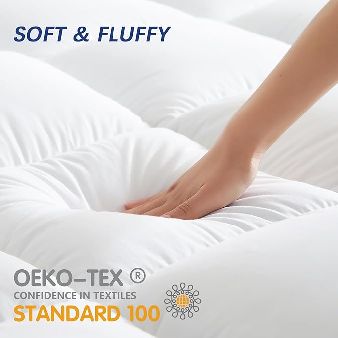 CYMULA Short Queen Mattress Topper, Cooling Bed Topper for Mattress, Thick Mattress Pad Cover Pillow Top Mattress Topper, Firm Plush Down Alternative Fill Protector
