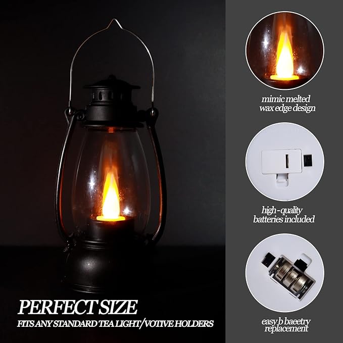 (12 Pcs-5.1in) Mini Lanterns for Vintage Western Christmas Decor, Lightweight Portable Small LED Lanterns Decorative Indoor & Outdoor Hanging Ornaments for Weddings Party Halloween Decorations