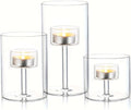 Glass Hurricane Candle Holder, 3pcs Clear Cylinder Candle Holders Bulk for Pillar Candles, Open Ended Glass Candle Pedestal for Wedding Centerpieces Tables, Party, Event(No.01)