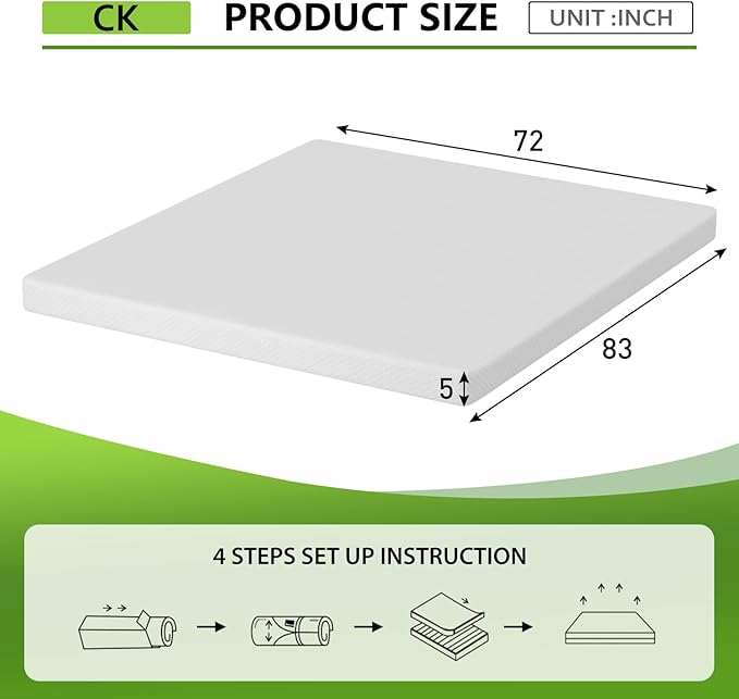 BestMassage | 5 Inch California King Mattress | Gel Memory Foam | Medium Firm Feel | White | Bed in a Box, CertiPUR-US Certified | Pressure Relief, Cooling Ventilated Foam | Breathable Knit Cover