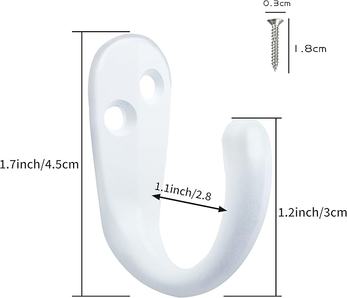 IBosins 15PCS Coat Hooks Wall Mounted Single Prong Robe Hook for Hanging Towel Hooks with 30 Screws for Bags, Hat, Cap, Scarf, Cup (White)