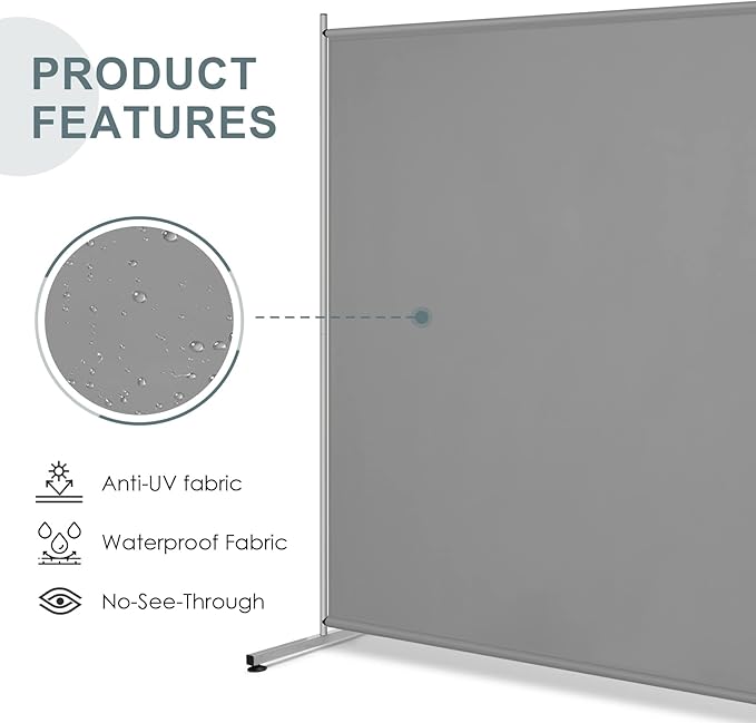RANTILA Single Large Panel Room Divider, Privacy Screen for Office, Partition Separators, Freestanding Divider 71''W x 69.5''H, Grey