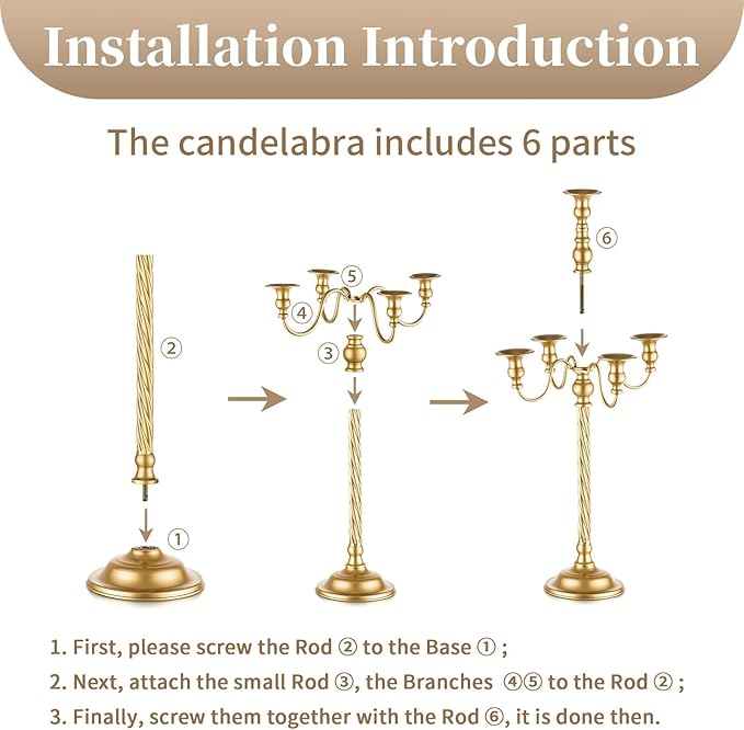 Sziqiqi 21in Gold Candelabra Tall Taper Candlestick for Candle Floral Metal Candle Holders Table Centerpiece for Wedding Party Event Room
