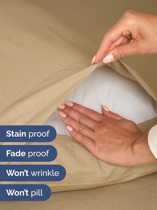 Extra Deep Split King Sheet Set - 7 Piece Breathable & Cooling Sheets - Hotel Luxury Bed Sheets Set - Easy Fit - Soft, Wrinkle Free & Comfy Sheets Set - Heathered Tan Sheet Set w/Extra Deep Pockets