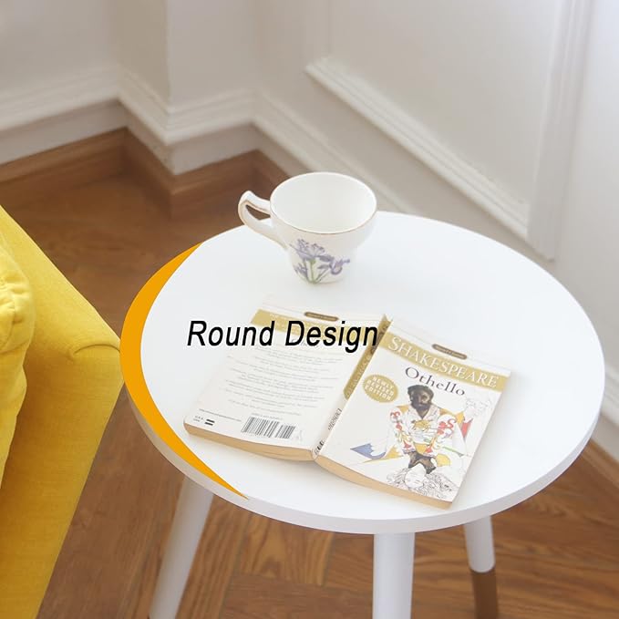 AWASEN Round Side Table, Small End Table Nightstand Accent Table for Living Room Bedroom Office Small Spaces, 16''D x 19.5''H (White & Gold)