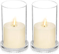 Hurricane Glass Candle Holders Set of 2, Serrated Round Candle Stand for Pillar Candles Modern CandleHolders Cylinder Chimney Cover for Outdoor Wedding Decor Parties & Table Centerpieces