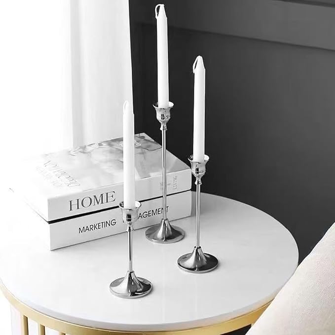 Candlestick Holder for Taper Candles Hi-Q Candle Holders (6PCS, Silver)