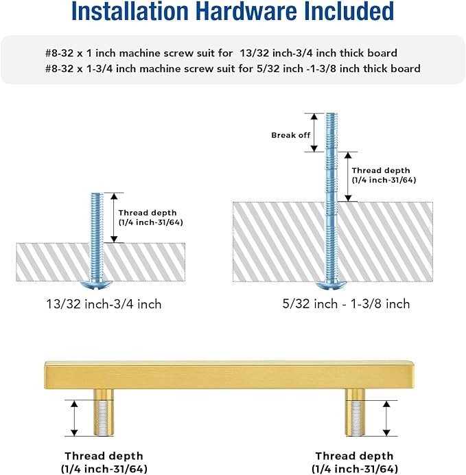 JOY DECOR 10 Pack 5 Inch Brushed Brass Square Cabinet Handles Stainless Steel Cabinet Hardware Pulls for Kitchen and Drawers with 7-3/8 Inch Overall Length