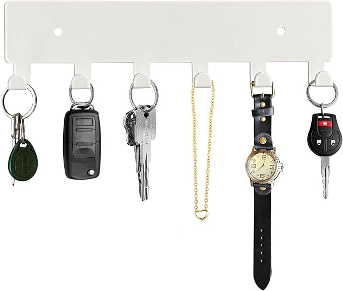 GTK Key Holder for Wall, Key Hooks with 6 Hooks, Wall Mounted Key Holder for Hallway, Self Adhesive Key Rack(White)