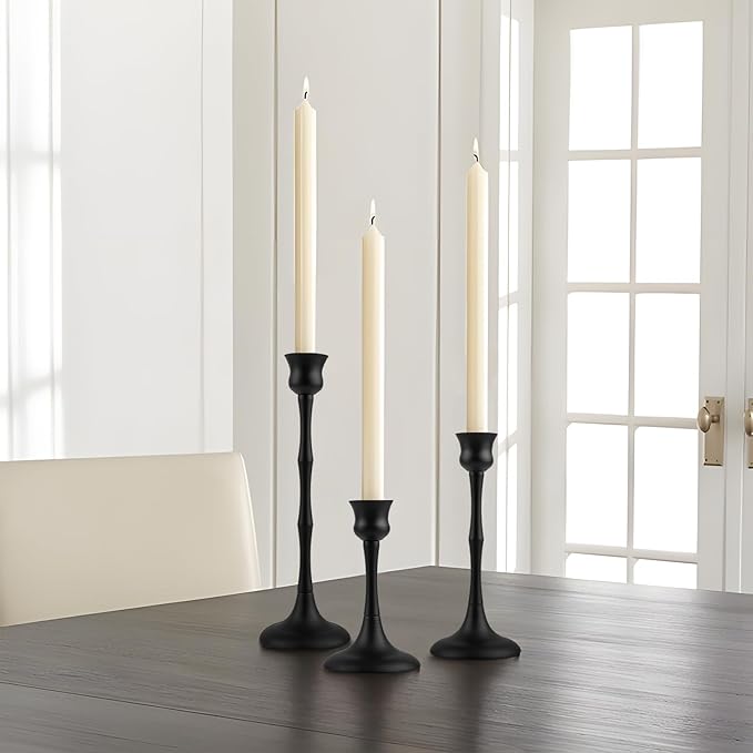 Vintage Metal Candlestick Holders, Set of 3 Black Candle Holders for Candlesticks Antique Taper Candles Stand Candle Sticks Holder for Housewarming Wedding Mantelpiece Table Centerpiece Decor
