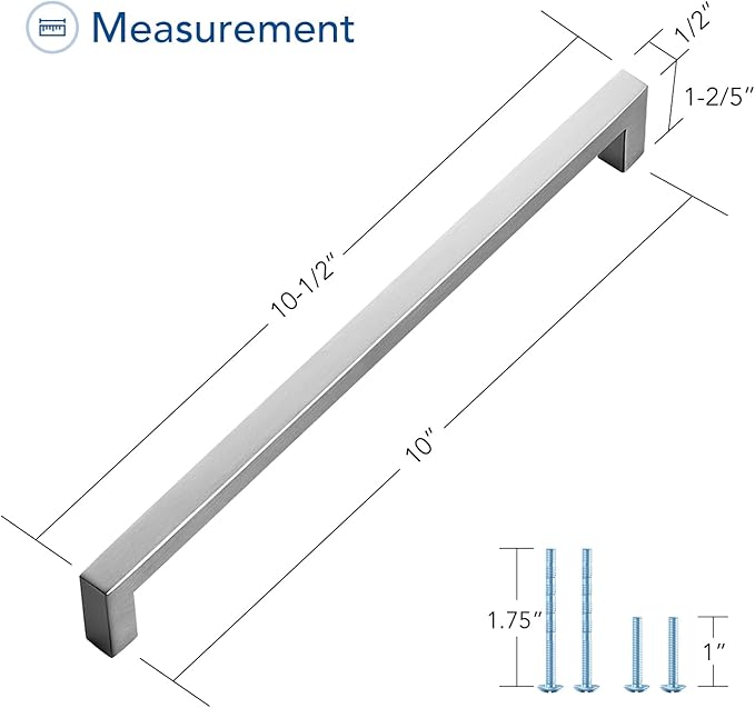 Ravinte 3 Pack Brushed Nickel Kitchen Cabinet Handles 10 Inch Cabinet Pulls Square Kitchen Hardware for Cabinet Drawer Pulls Drawer Handles Come with Screwdriver