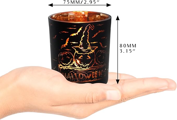 SHMILMH Halloween Glass Candle Holders Set of 4, Votive Tealight Holder Candle Jar for Making Candle, Halloween Office Kitchen Mantel Table Centerpiece Decoration