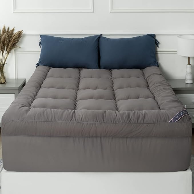 Marine Moon Mattress Topper King Cooling Bed Topper, Extra Thick Soft Mattress Pad Cover, Plush Hotel Quality Down Alternative Pillow Top Mattress Topper for Back Pain Relief with Deep Pocket, Grey