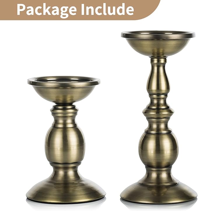 Bronze 2 Pcs Iron Pillar Candle Holders, Most Ideal for 3" Pillar Candles, Gifts for Wedding, Party, Home, Spa, Reiki, Votive Candle (S + L)