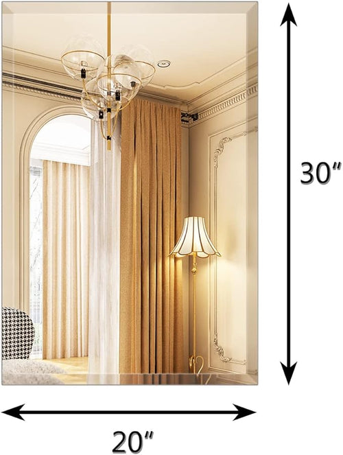 20"x30" Frameless Rectangle Wall Mirror with 1 inch Beveled Edge for Bathroom Vanity