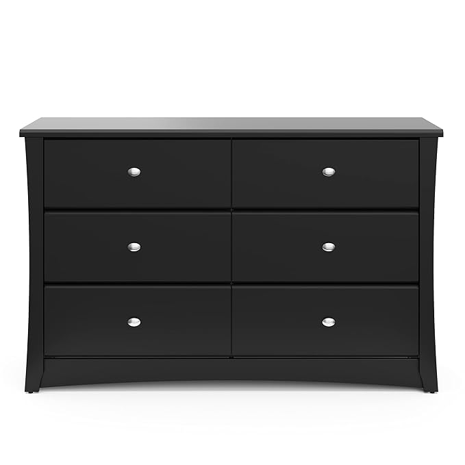Storkcraft Crescent 6-Drawer Dresser (Black) – GREENGUARD Gold Certified, Black Dresser for Bedroom, Kids & Nursery Storage Chest, Safety Interlocking Drawers, Pre-Installed Tracks, Kids Chest