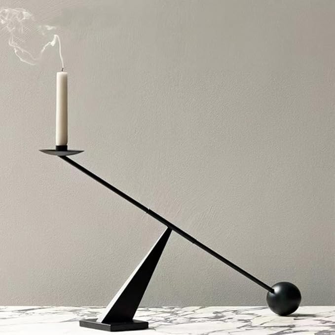 Black Metal Modern Taper Candlestick Holders,Creative Geometric Line Simple Candle Stands Decorative,Long Decorative Candle Holders for Table Centerpiece (Black)