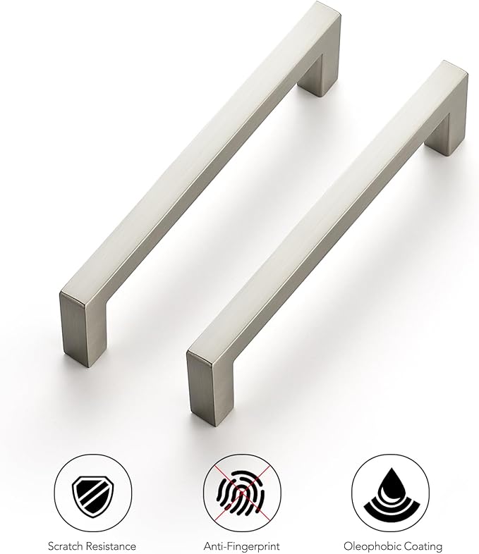 Ravinte 5 Pack Solid 4 Inch Center to Center Slim Square Bar Drawer Handles - Kitchen Cabinet Hardware Brushed Nickel Pulls - Handles for Cabinets and Drawers