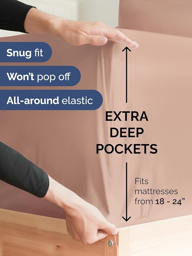 Extra Deep Queen Sheet Set - 6 Piece Breathable and Cooling Sheets - Hotel Luxury Bed Sheets Set - Easy & Secure Fit - Soft, Wrinkle Free and Comfy Sheets Set - Mauve Sheet Set with Extra Deep Pockets