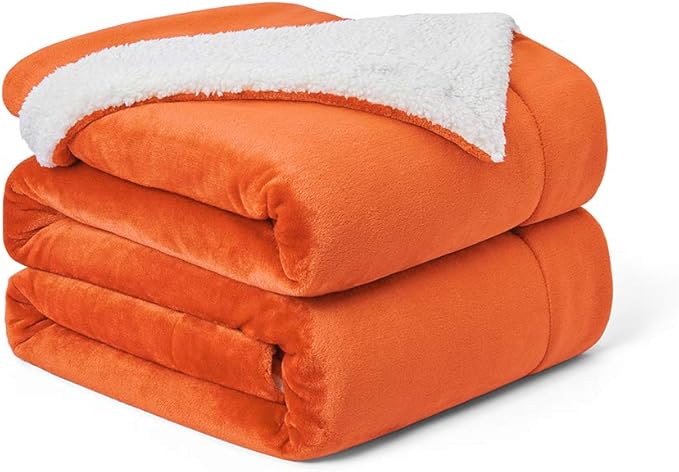 Walensee Sherpa Blanket (Throw Size 60”x80” Orange) Super Soft Fleece Plush Blankets for Bed, Couch, Sofa, Fuzzy Warm Cozy Microfiber Flannel Lightweight Throw Blanket for Adults, Man, Woman