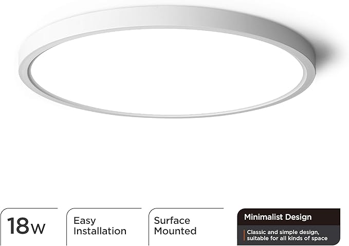 TALOYA Flush Mount Ceiling Light,10 Inch,18W,5000K Daylight Super Slim LED Ceiling Light for Bedroom, Living Room, Kitchen, Laundry and Hallway