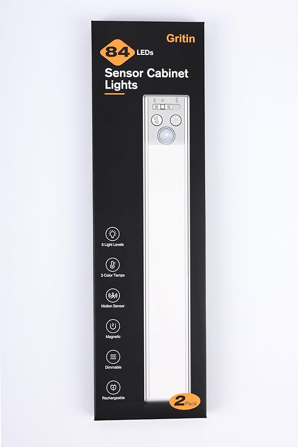 Gritin 10.2inch Under Cabinet Lighting Rechargeable -84 LED Super Bright,3-Color& 5 Level Brightness,4 Modes,Motion Sensor, Long Lasting- Easy Installation Magnetic Closet Lights -2 Pack-Mauve