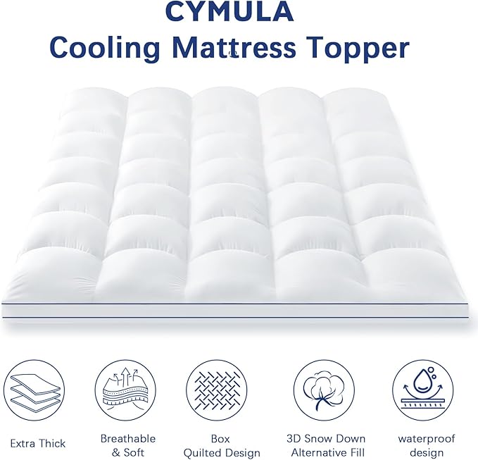CYMULA Full Size Mattress Topper, Cooling Mattress Pad Cover Waterproof, Extra Thick Pillow Top Mattress Topper with 8-21 Inch Elasticated Pockets, Firm Plush Down Alternative Fill Mattress Protector