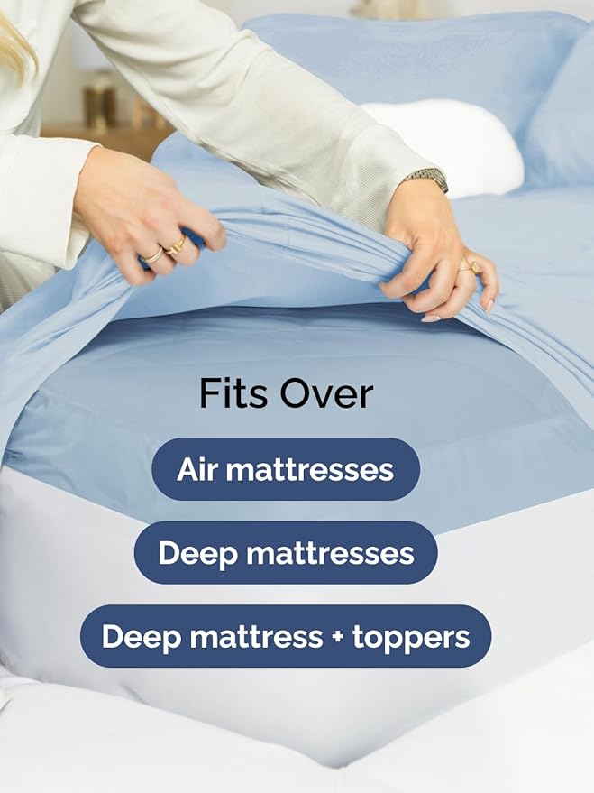 Extra Deep Split King Sheet Set - 7 Piece Breathable and Cooling Sheets - Hotel Luxury Bed Sheets Set - Easy Fit - Soft, Wrinkle Free and Comfy Sheets Set - Sky Blue Sheet Set with Extra Deep Pockets
