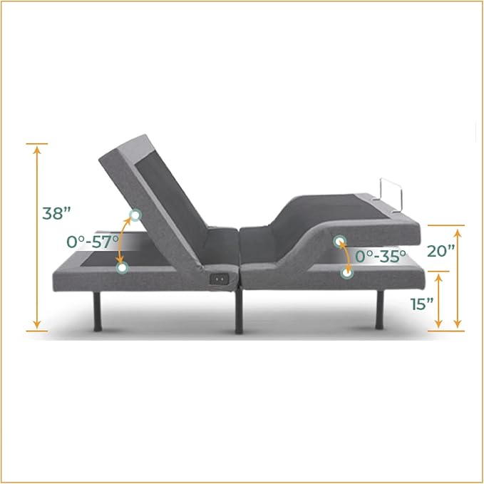 Full Premier Adjustable Base with Massage, Wireless Remote, USB Port-Ergonomic Head and Foot Incline