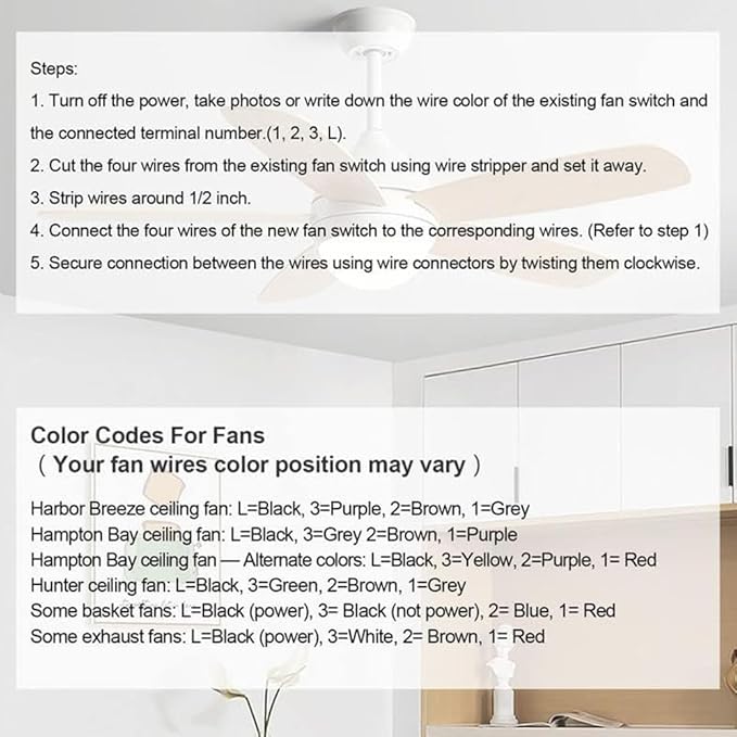 Ceiling Fan Switch Zing Ear ZE-208s E89885 3 Speed 4 Wire Pull Chain Switch Fan Light Switch Replacement Part with 4 Pre-Installed Wires(Black Chain)