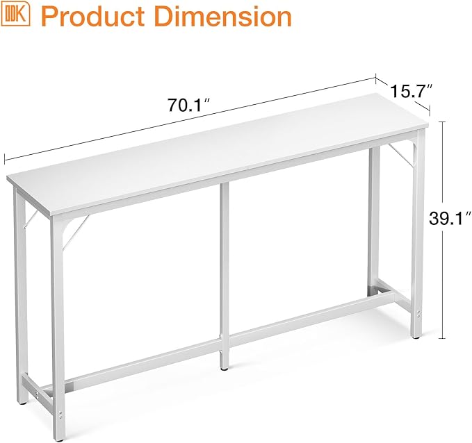 ODK 71 Inch Bar Table, Bar Height Pub Table, Counter Height Bar Table, Rectangular High Top Kitchen & Dining Counter Tables with Sturdy Legs & Easy-to-Clean Top, White